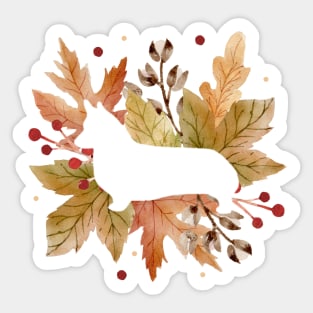 Corgi Silhouette - Autumn Leaves Sticker